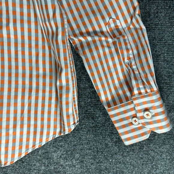 Bugatchi Uomo Shirt Mens Medium Button Up Orange Stripe Cotton Pocket - Picture 9 of 10